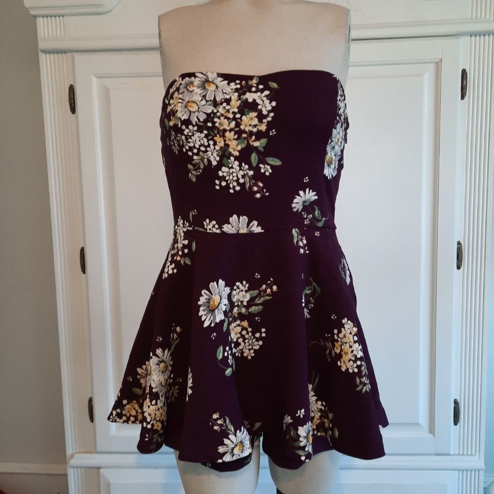 Forever 21 Burgundy Floral Strapless Mini Dress - Picture 3 of 11